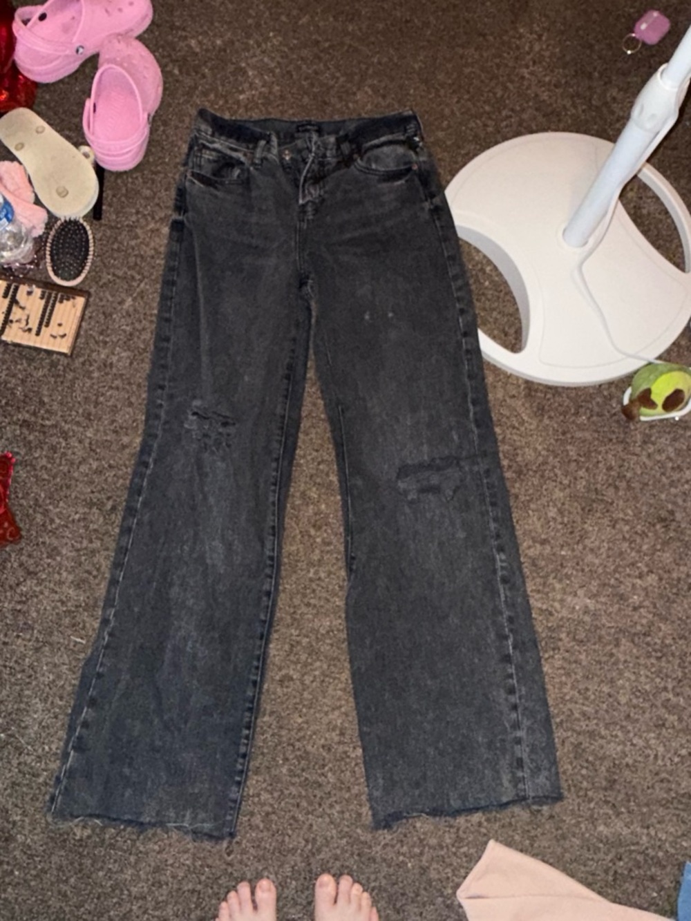 Express Black Distressed Wide-Leg Jeans